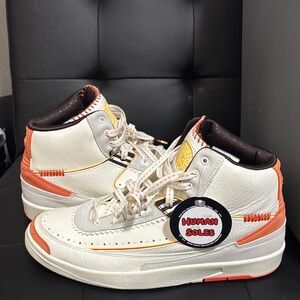 White and Orange High-Top Sneakers